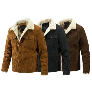 New High Quality Warm Casual Men Coat Long Thick Men Warm Jackets Fleece Lined Denim Jacket