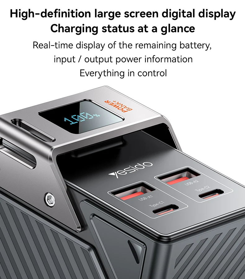 Yesido YP62 30000mAh PD 20W + SCP 22.5W Fast Charging Multi-port Design High-definition Large Screen Power Bank