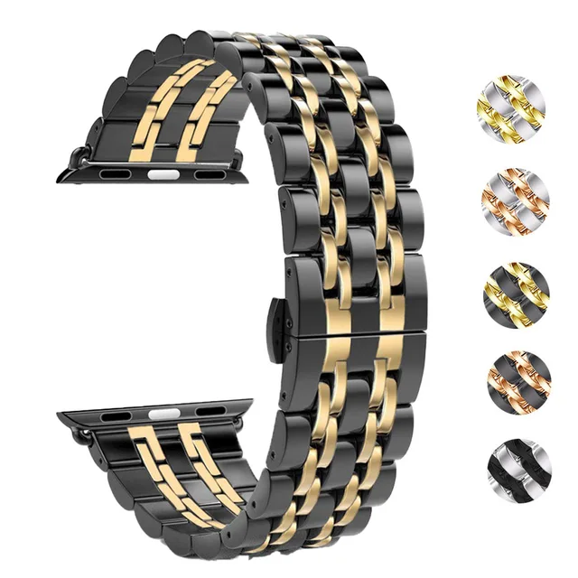 Luxury metal seven link wristband 38/40/41/42/44/45mm for apple watch men watch stainless steel straps