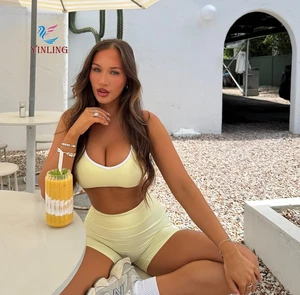 OEM Custom Beauty Back Yoga Suit Workout Shorts Two Piece Yoga Wear Woman Seamless Women Yoga Set