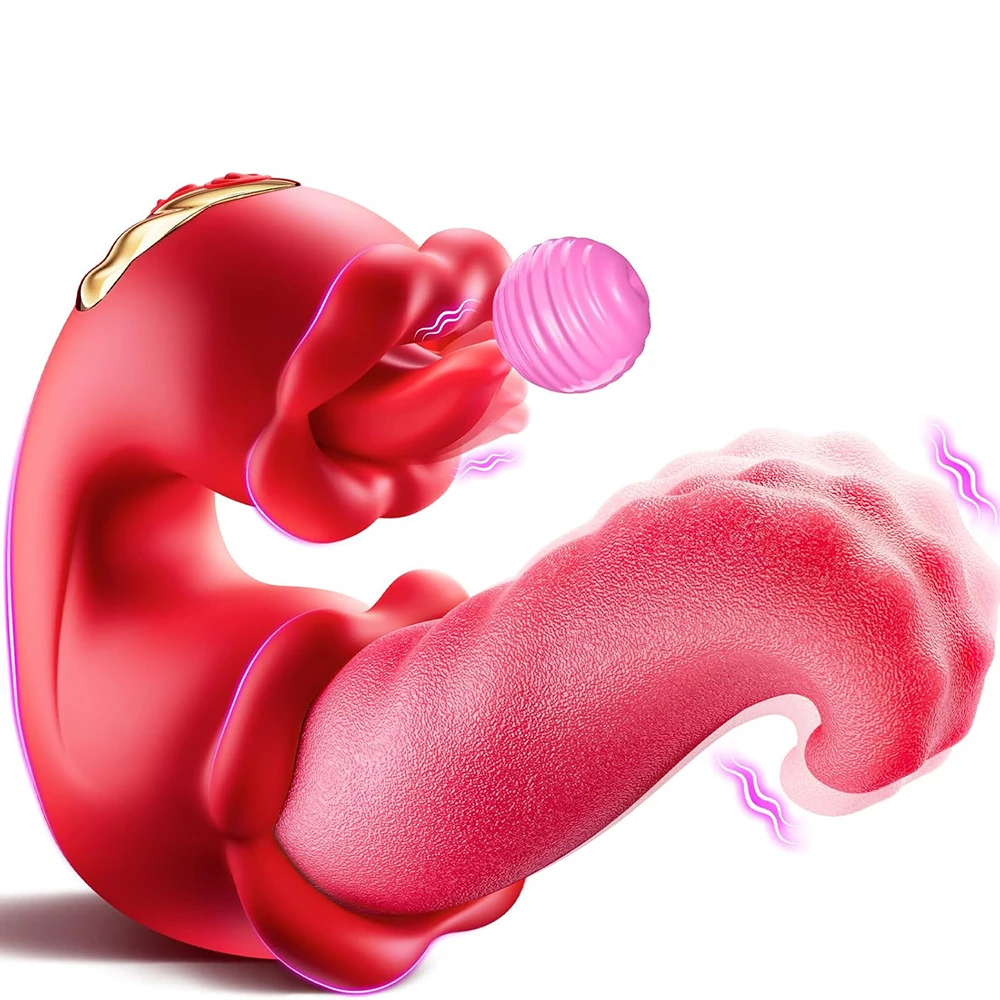 Vibrador Rosa 4 en 1 con Lengua Giratoria y Estimulación Clitorial USB