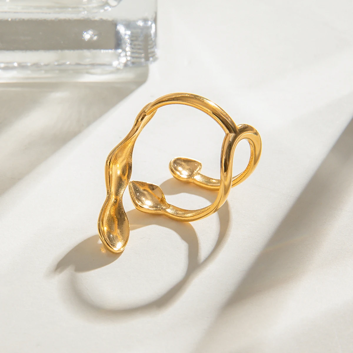 J&D Geometric Irregular Ring 18k Gold Rings for Women Adjustable Rings 18k Gold Plated Stainless Steel