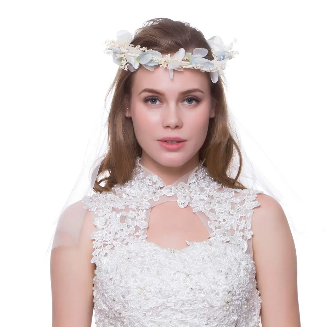 Женский Венок с цветами, Свадебные короны и фаты синего и белого цветов, аксессуары для волос, Прямая поставка