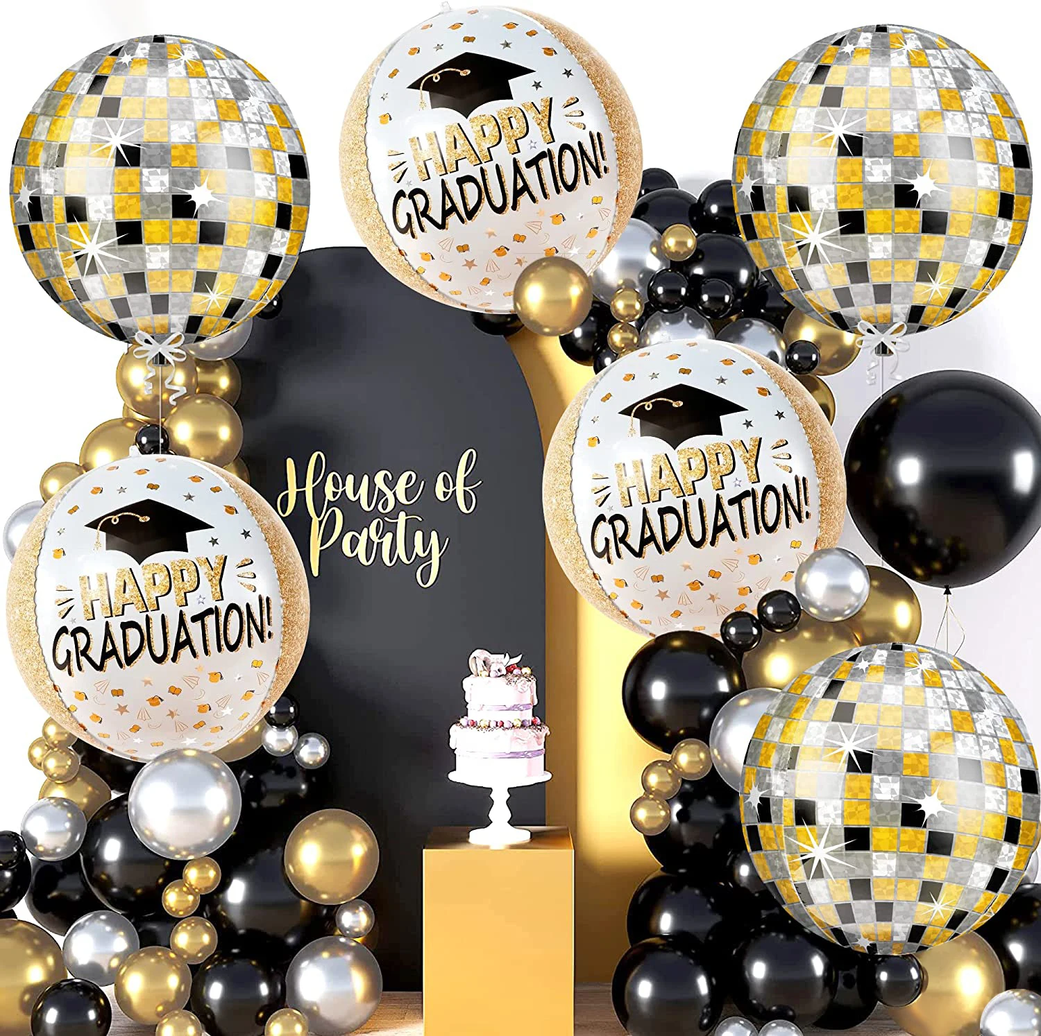 Nicro 2024 6pcs 22 Inch Black And Gold Happy Graduation Mylar Balloons ...