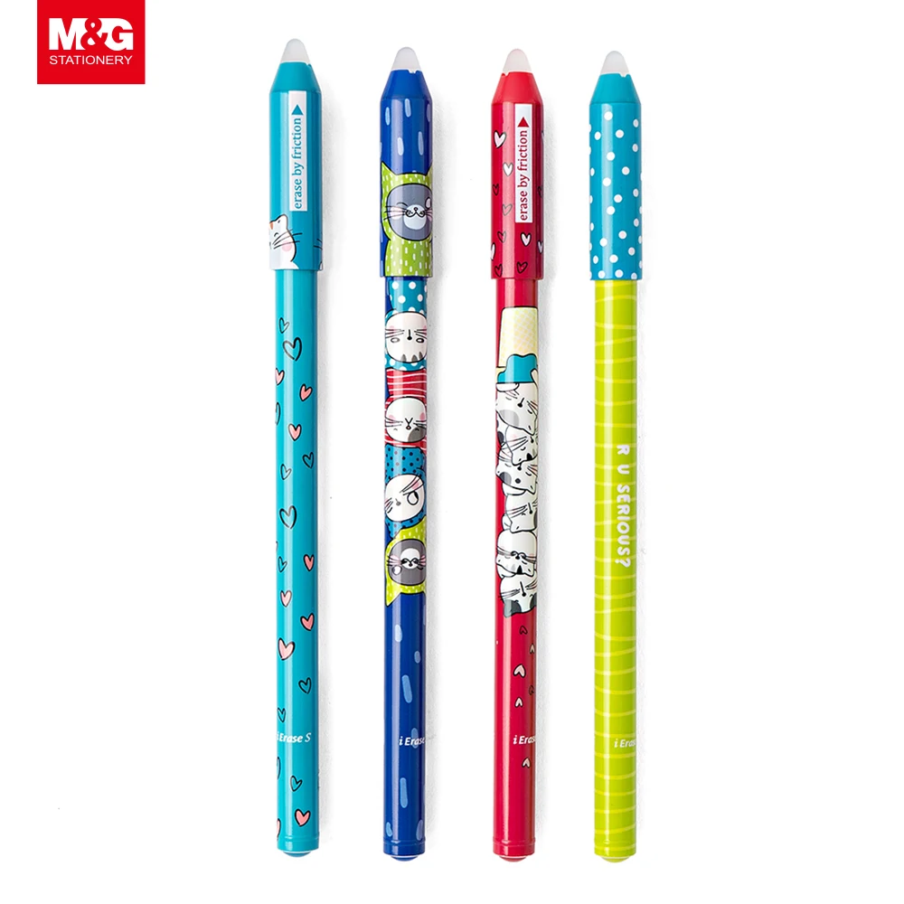 Set 6 Penne Cancellabili Con Gomma - 0,5 Mm - Design Animali - Inchiostro Blu - Cancelleria Scolastica E Ufficio