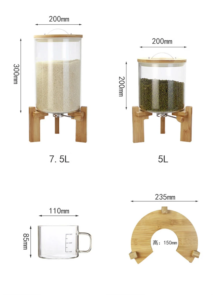 Measuring cup rice barrel kitchen grain storage barrel glass moisture-proof sealed pot food storage barrel1.jpg