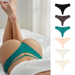 Sexy Trendy Seamless Ice Silk One-Piece Sports Yoga Plus-Size Metal Ring Thong Panties for Women