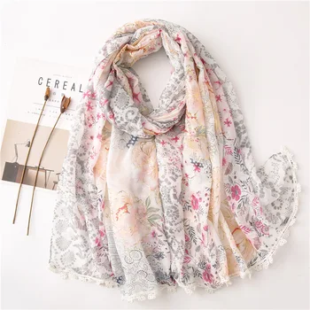 Spanish women thin cotton hand flower lace scarf spring, summer and autumn sunshade shawl soft and suntan