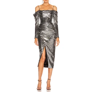 Women Party off the Shoulder Split Sequin Dress Knee Length Evening Dresses