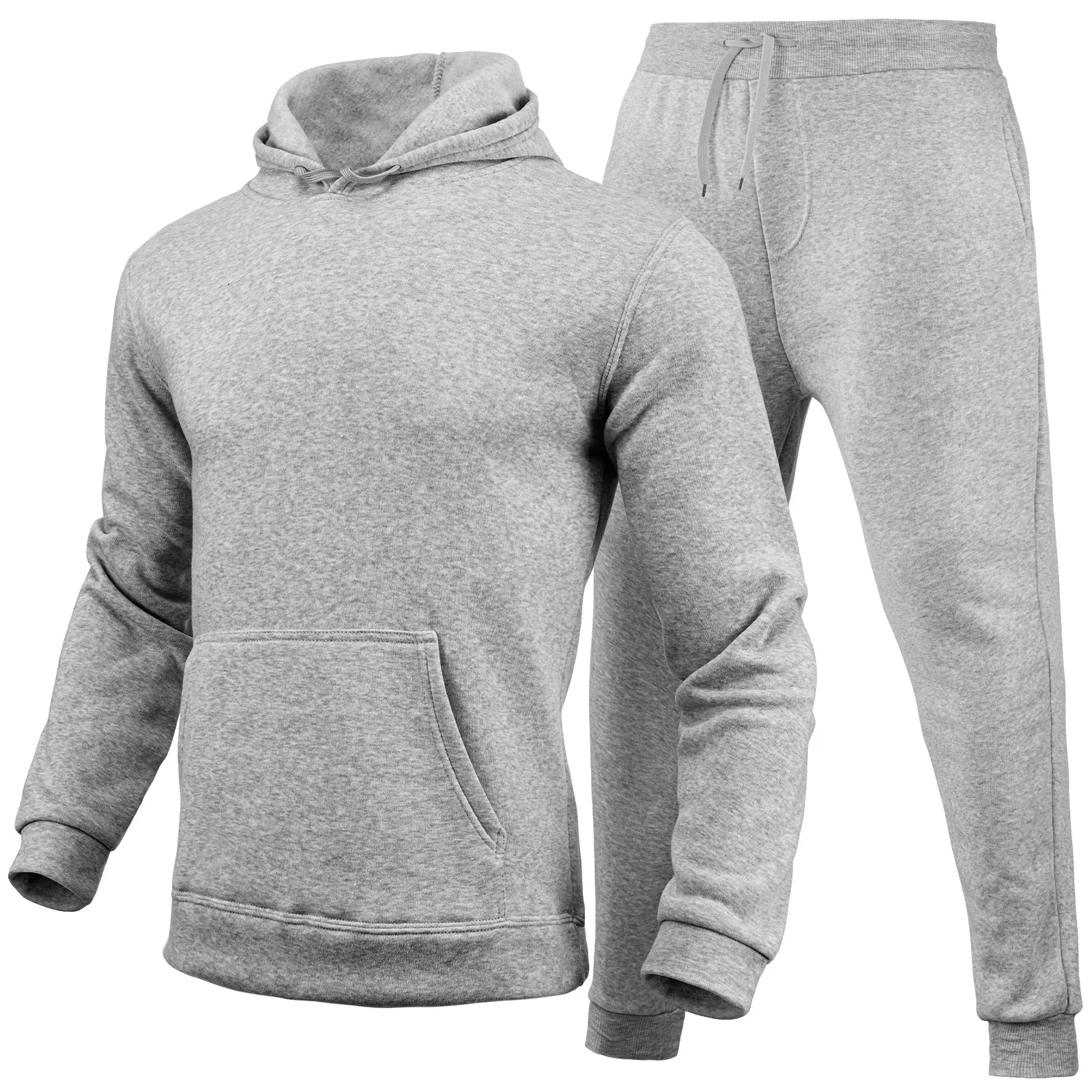 New Fashion Custom 2 Piece Set Men Sport Hooded Solid Color Pullover