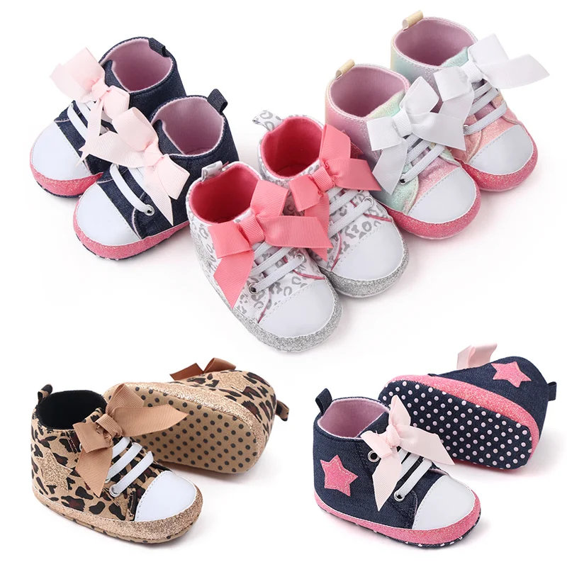 New arrival bow design Glitter Materials bling canvas baby toddler girl shoes 2022 factory
