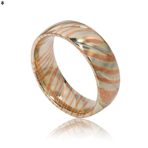 8mm Dome Brass Ring for Man Polished Carved Mokume Gane Bands