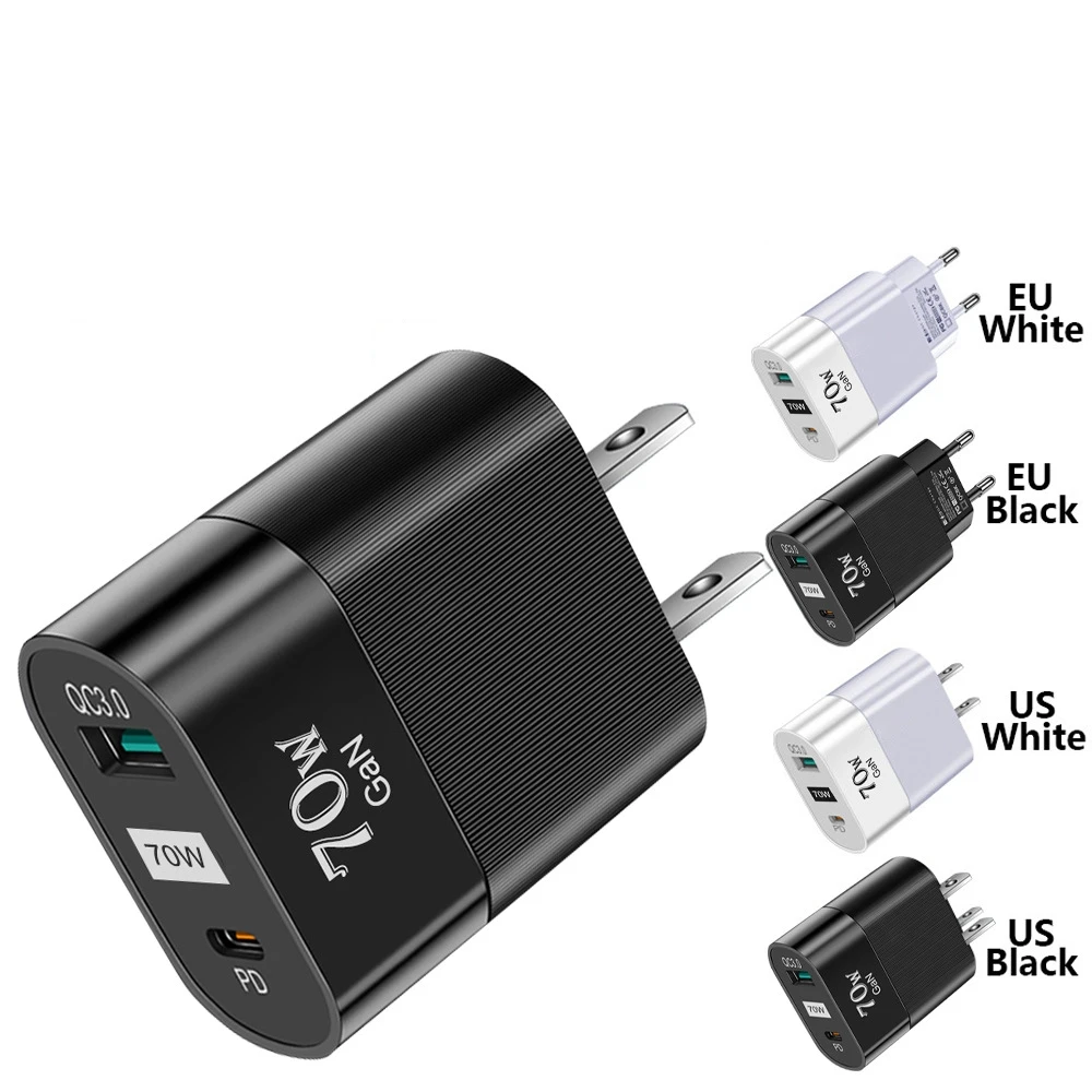 Fast Charging GaN 70W Dual Port USB C Type-C QC QC PD Power Adapter  Fast Charger for iPhone iPad Samsung Tablet Wall Charger - Main Image
