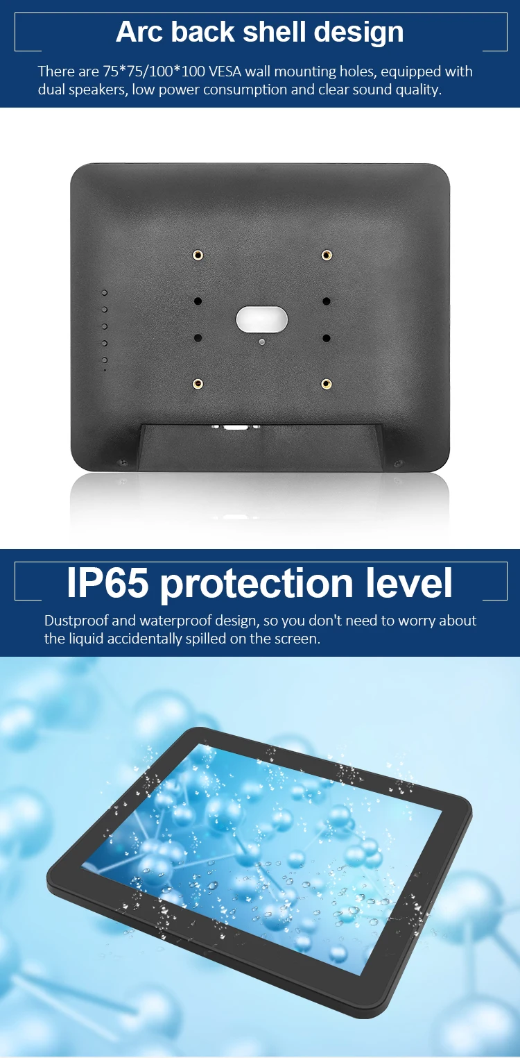 9.7 Inch IPS1024*768 Ip65 Panel Touch/non-touch VESA Wall Mount Plastic case Industrial Lcd Monitor