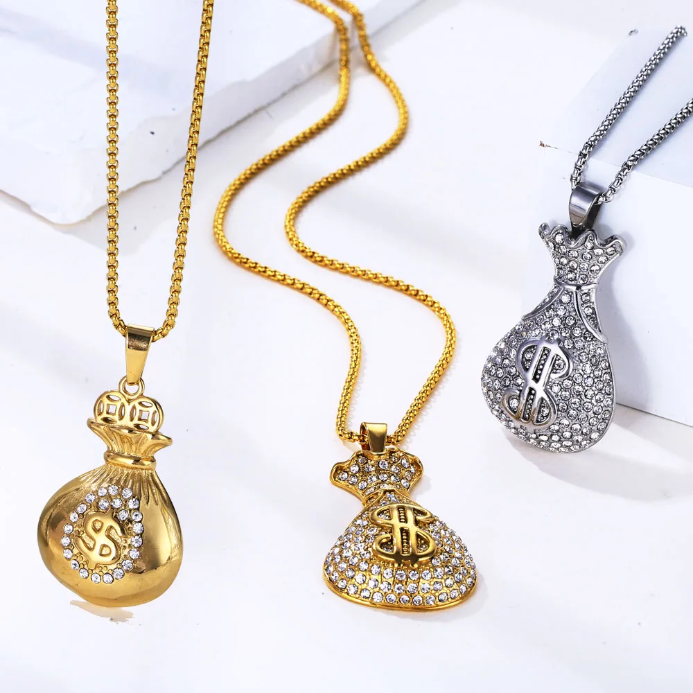 JKJF Dollar Sign Collana Anello Set 80s 90s Hip Hop Collana Rapper Catena d'oro per uomini donne Party Cosplay Forniture - Oro