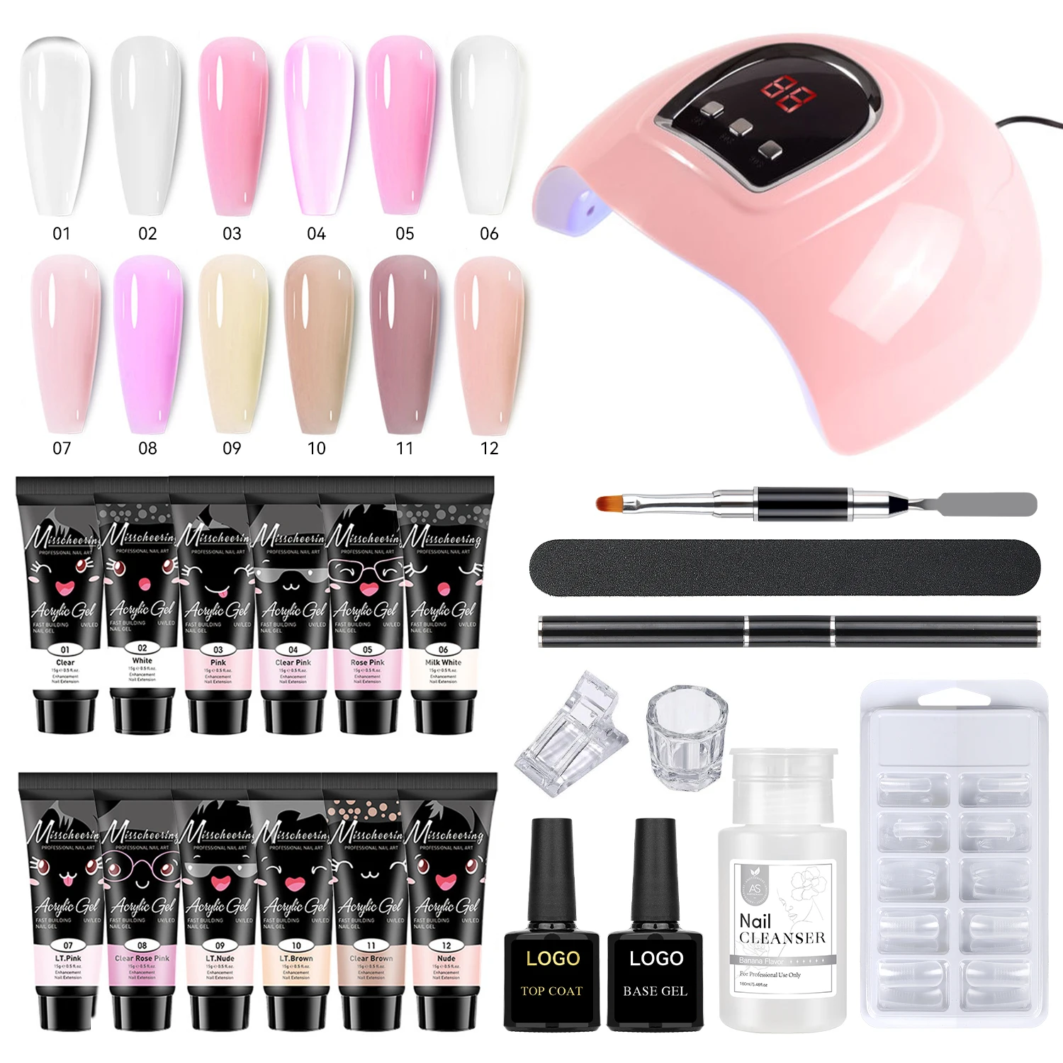 Набор полиакриловых гелей для ногтей, набор 15 мл, акриловый Гель-лак для наращивания, обнаженный 12 видов цветов с противоскользящим раствором, набор для статера с УФ-лампой