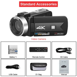 HD WIFI 4K Video Camera 64MP Camcorder 18X Digital Zoom for YouTube Live Streaming Vlogging