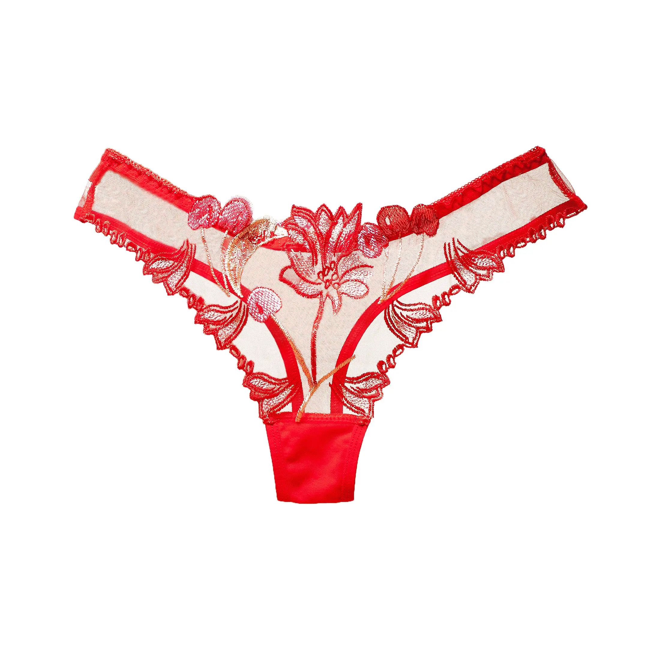 Strings de broderie florale, culotte transparente Sexy Hollow Out Open  Crotch, lingerie sexy et lingerie sexy pour femmes Sous-vêtements rouge