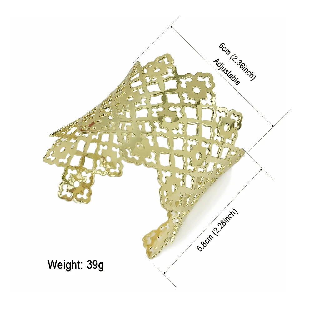 New High Quality Statement Hollow Pattern Opening Bracelets Cuff Bangle Indian Style Gold Plated Bangle Handmade Jewellery