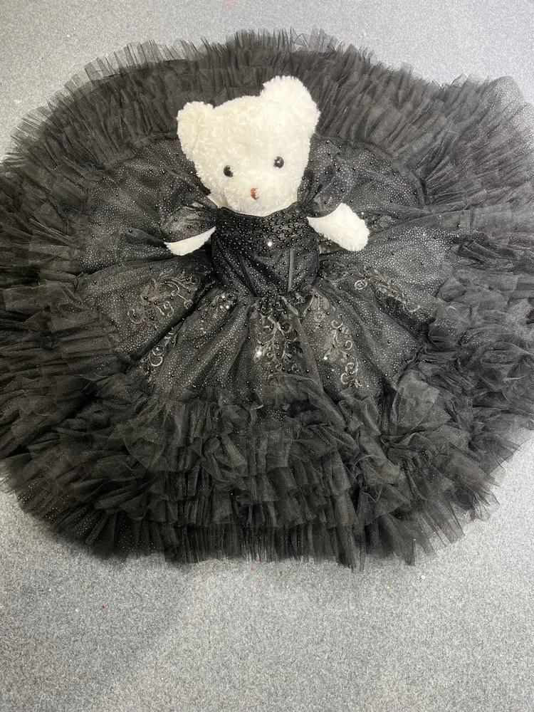 black teddy dress Milk Tea Short Hair Bear & Gauze Set of 2 The Last Teddy Bear for Quinceanera Contrast Teddy Tube Bodycon Dress