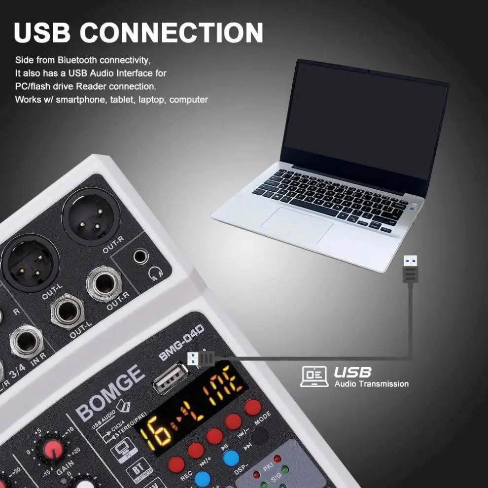 Professional 4 Channel USB Audio Mixer Dj Console Stereo Recording 48V Phantom Power 16  DSP Musical Instrument