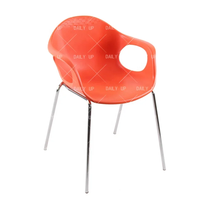 Concise Plastic Living Room Chair With Armrest Steel Frame Kitchen Dining Chair Outdoor Garden Chair With Large Seat