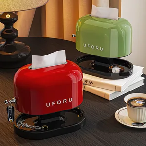 Modern Plastic Double-Layer Storage Rack Multifunctional Square Tissue Box with Dustproof Lid for Home and Car