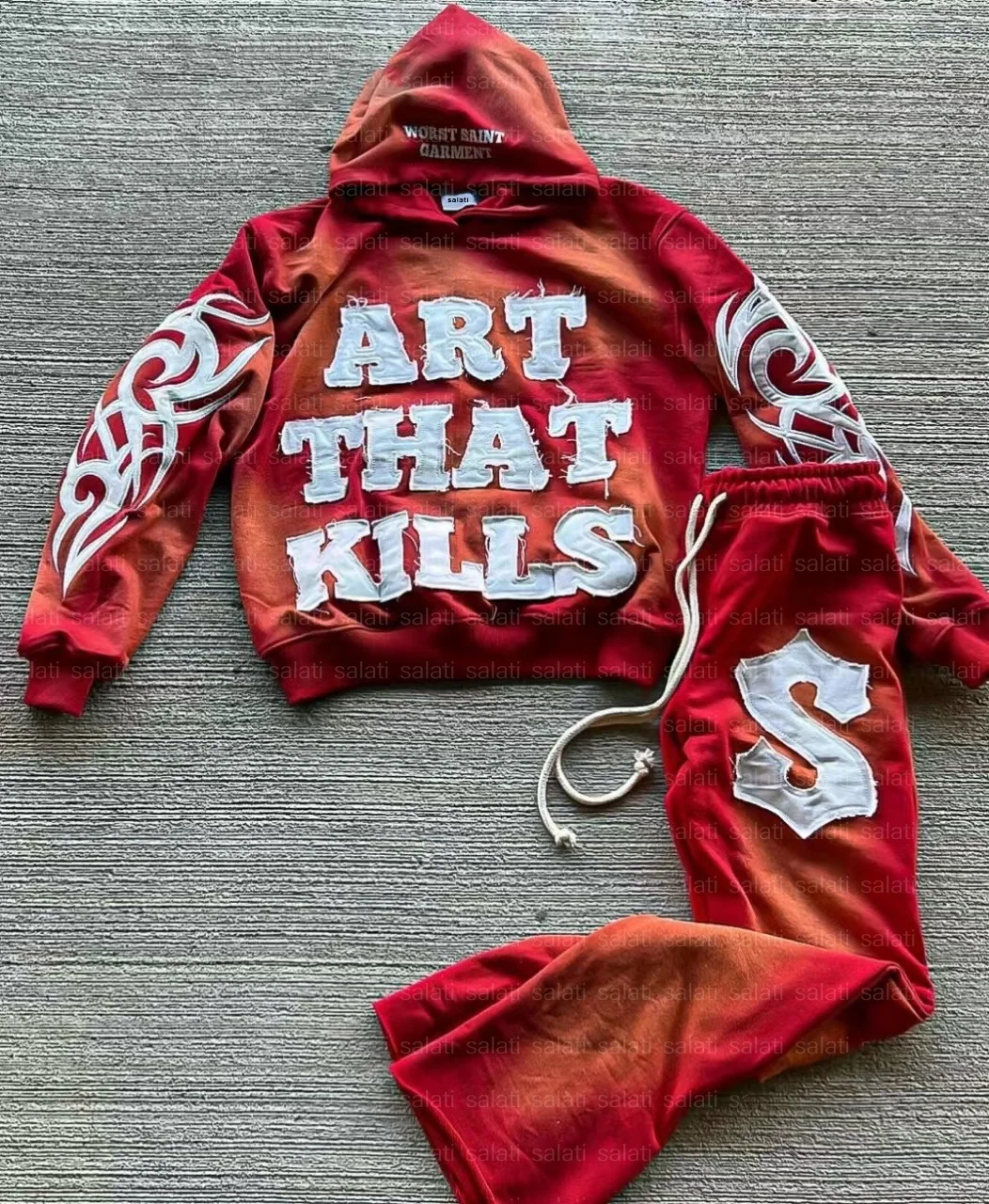 Custom Flared Sweatpants Hoodie Set Embroidered Jogging Suit Acid Washed Breathable Regular Fit Winter Tracksuits Men gallery 8