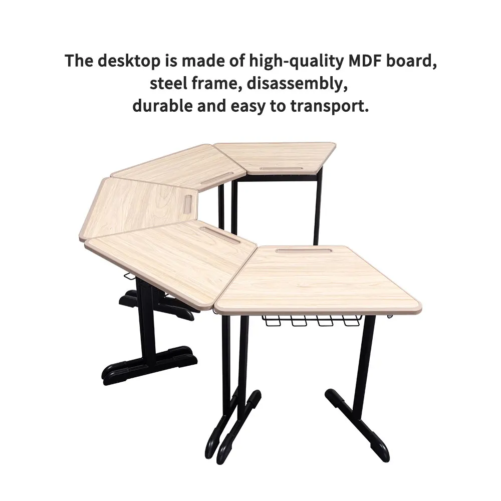 Wholesale Classroom Table and Chair Set College University Furniture Manufacture School Student Desk Trapezoidal Shaped Wooden