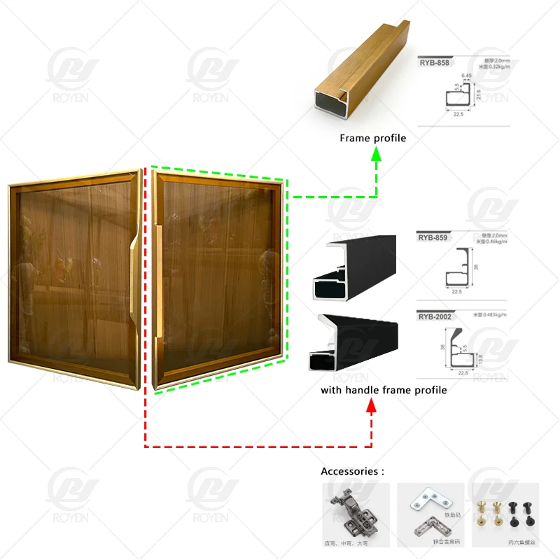 Home Decor 20mm Slim Frame Aluminum Door Profiles Handles High Quality Wardrobe Styles Glass Doors