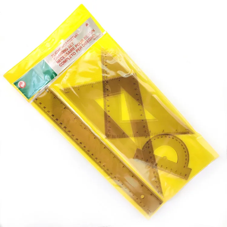 Tenare 6-Piece Plastic Ruler Set - Protractor, Triangle Rulers, 12" & 6" Straight Rulers, Yellow