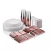 Assiettes grandes/petites à bords or rose, tasses 10oz, couteau/fourchette/sp no10