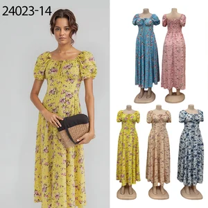 Wholesale New Spring and Summer Casual Fashion Women Short Sleeve square Collar A- Line Dress