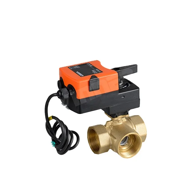 3 Way Forged Brass Ball Valve With 24VAC/DC Signal Actuator Electric Water  Proportional Valve