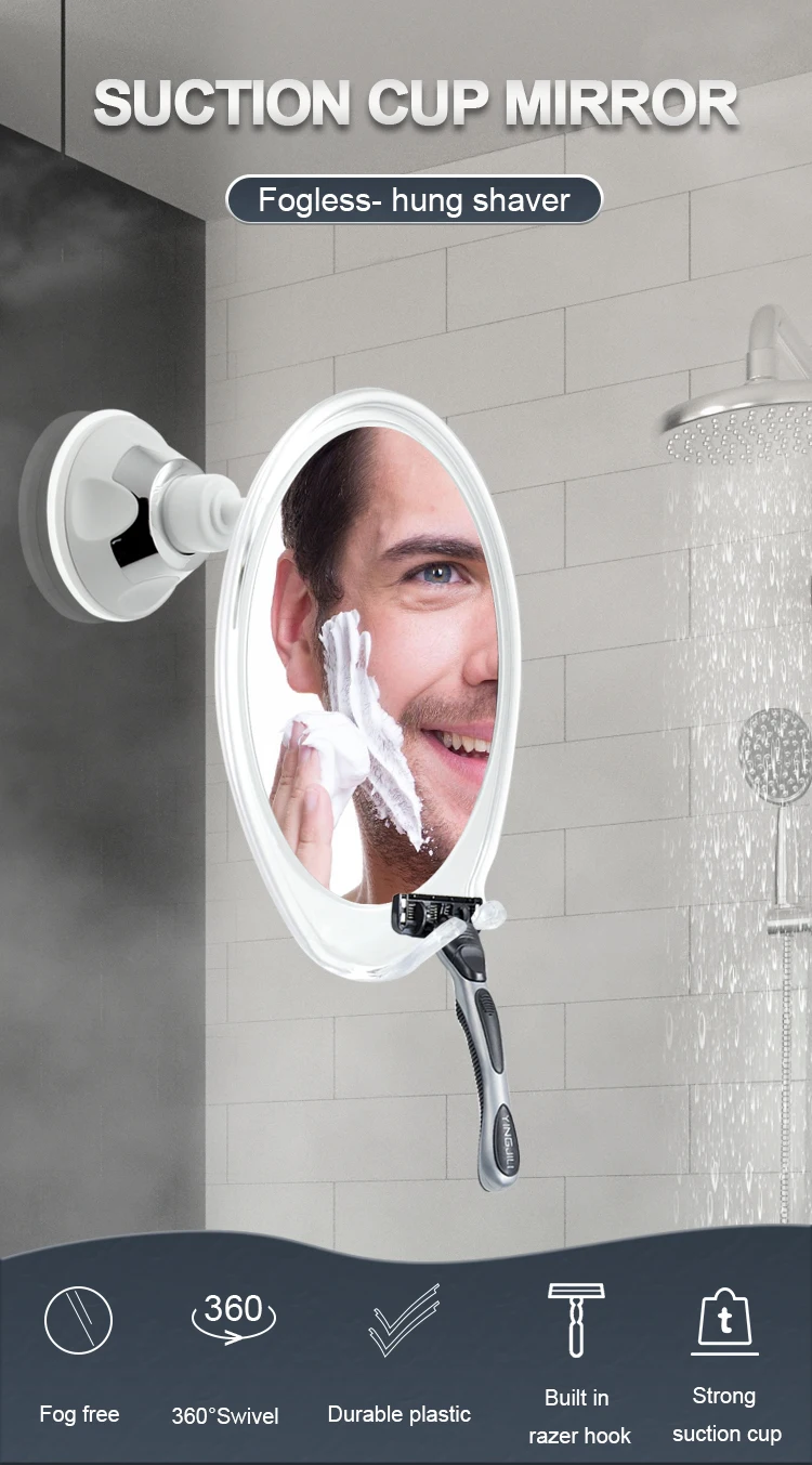 Fogless Shower Magnifying Mirror Suction Cup Shave Mirror With