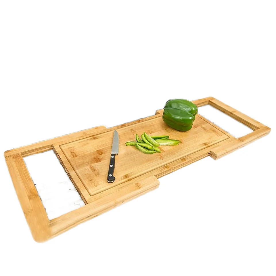 Expandable Cutting Board Expandable Kitchen Bamboo Cutting Boards with Juice Groove Metal Material