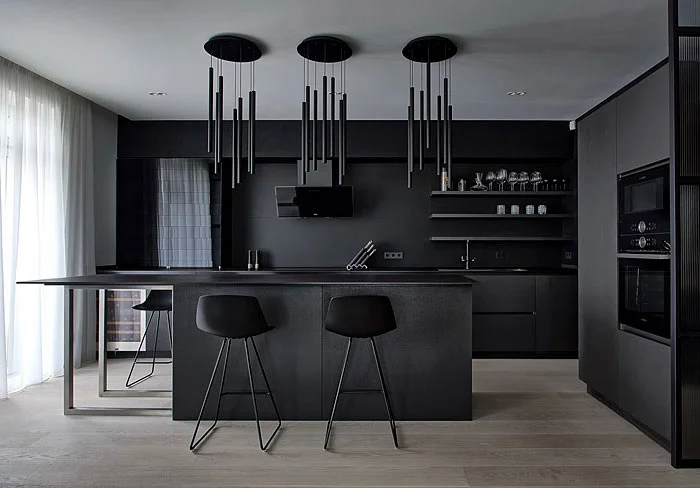 New Modern Kitchen Design Cabinet Matte Black Finished Lacquer Flat ...