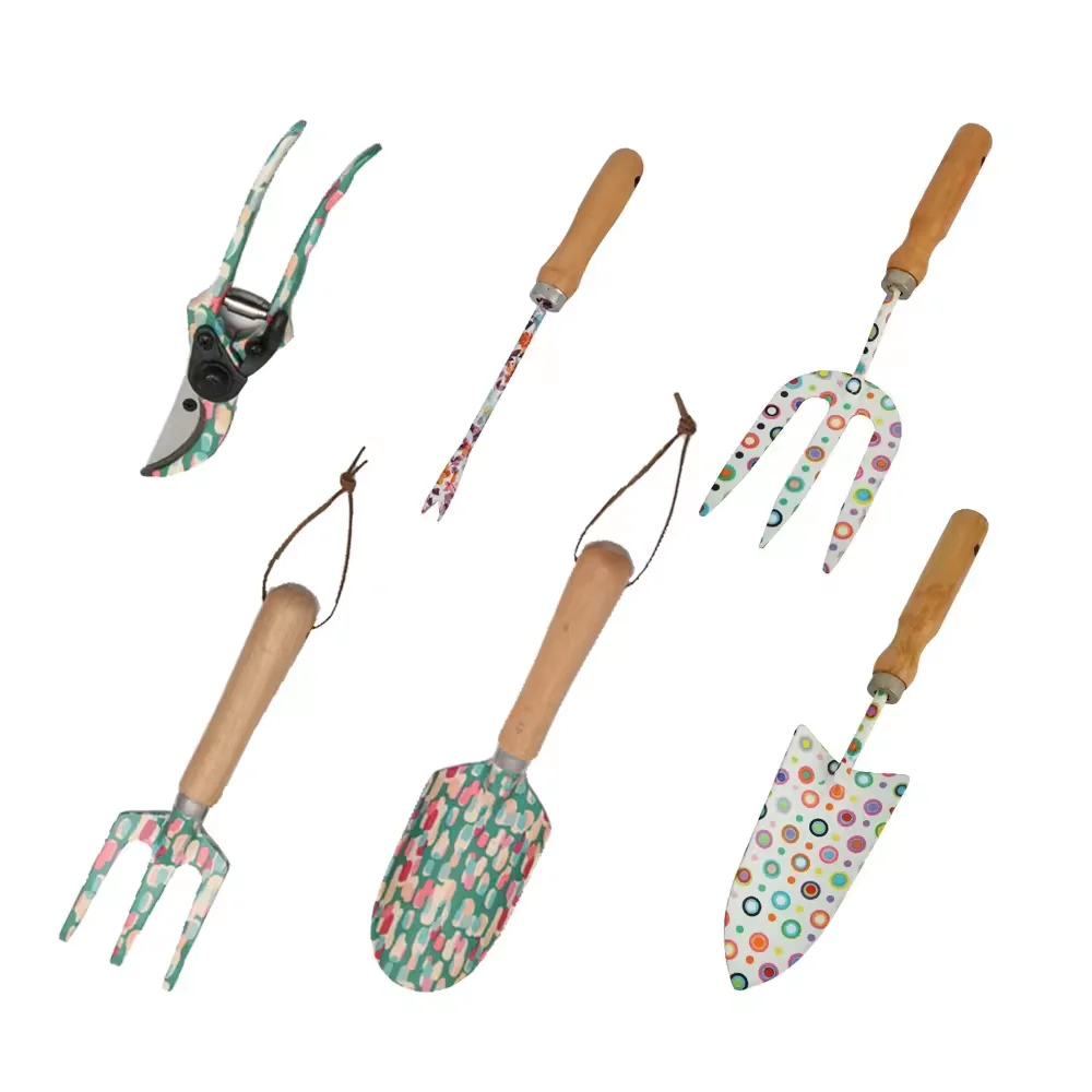 Custom Floral Printed Mini Lady Home Gardening Tool Kit All 1 Stainless Steel Scissor Rake Wooden Garden Shovel OEM Support