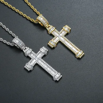 Hip Hop Gold Plated necklace Zircon cross necklace chain pendants men Christian Jesus Cross Pendant Necklace