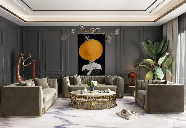 Modern Luxury Middle Center Table With Medusa logo Gold Stainless Steel Base Round Marble Top Coffee Table