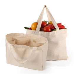eco friendly washable cloth beach tote bags with 6 inner pockets reusabled cotton grocery shopping bags with handles