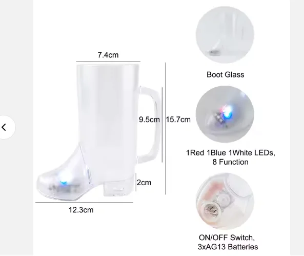 Customized Ounce Glitter Party Metal Beverage Tubs Printed Logo LED Lights Cowboy Boots Beer Glass Customized Printed Logo