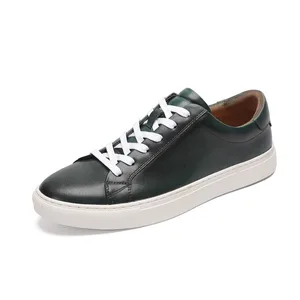Men's 2026 Vintage Brown  Court Shoes Dark Green Color Leather Sneakers - Perfect for Casual Office and Travel Style
