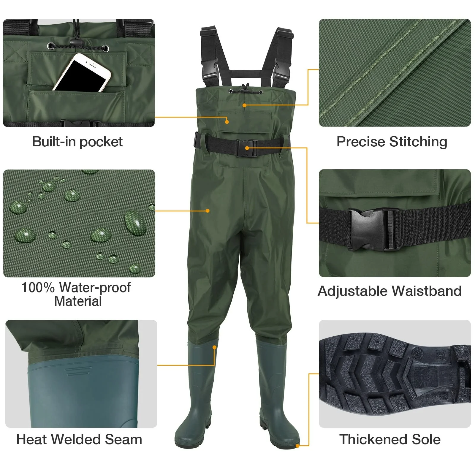 Cuissardes De Pêche Et Chasse Waders – Imperméables, Respirantes, Avec Bottes Antidérapantes, Pour Femme/homme, Usage Polyvalent