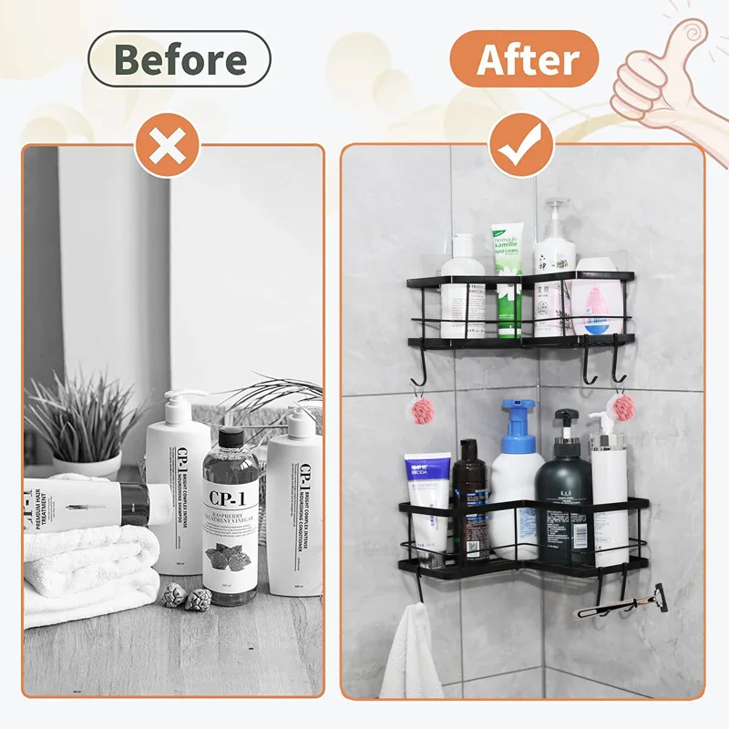 Black Corner Shower Caddy Adhesive Wall Caddy Drill Free Bathroom
