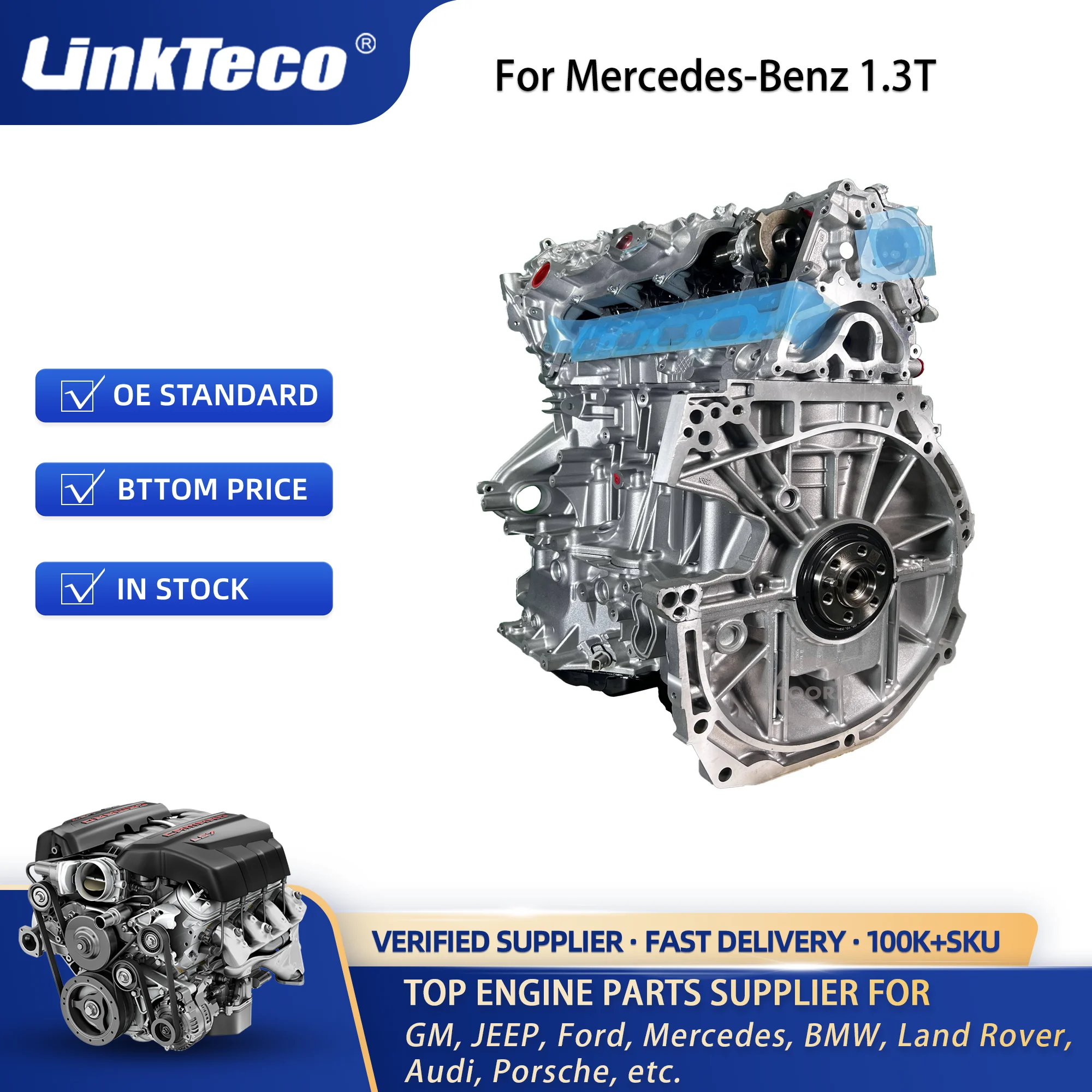 Linkteco Auto Engine Assembly for Mercedes Benz M282.914 1.3T  A180 B180 A200 B200 282914 92228291402 92228291404 92228291403