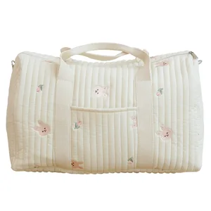 Large Capacity Zipper Embroidery Diffraction Cotton Mother Bag Handbag for Baby Stroller