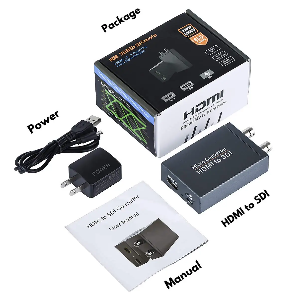 HDMI to SDI With Power Adapter Mini 3G HD SD-SDI Video Micro Converter With USB Power HDMI Switcher to SDI