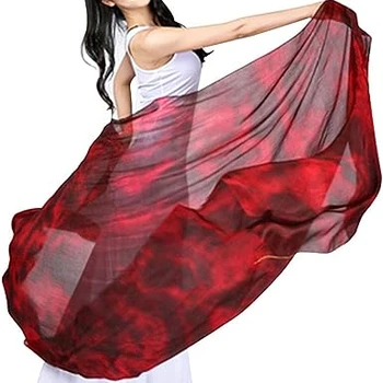 Wholesale Women's 100% Silk Belly Dance Veils and Hand Scarves Worship Flag Colorful Gradual Colors 1.14x2.5m/98"x45"