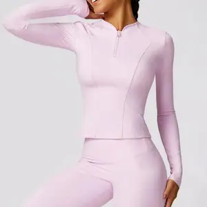 Custom Logo Slim Workout Female Training Yoga Jackets With Half Zipper Women Tight Quick Dry Long Sleeve Yoga Top Sports Coat